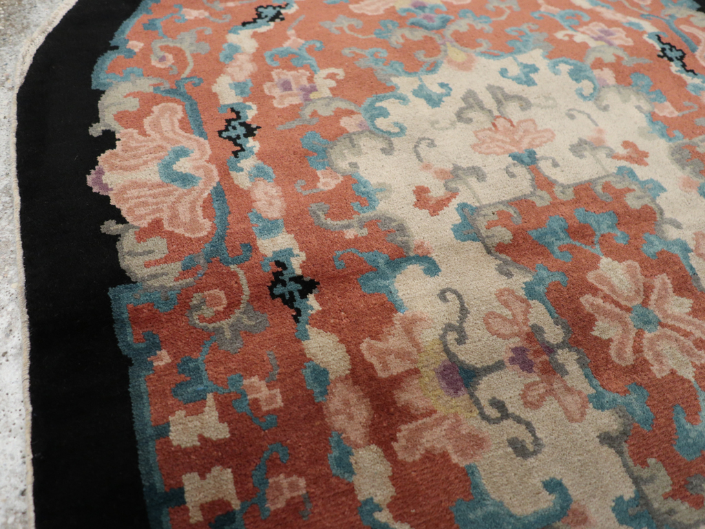 Round Oval Vintage Chinese Art Deco Accent Rug, No.30364 - Galerie Shabab