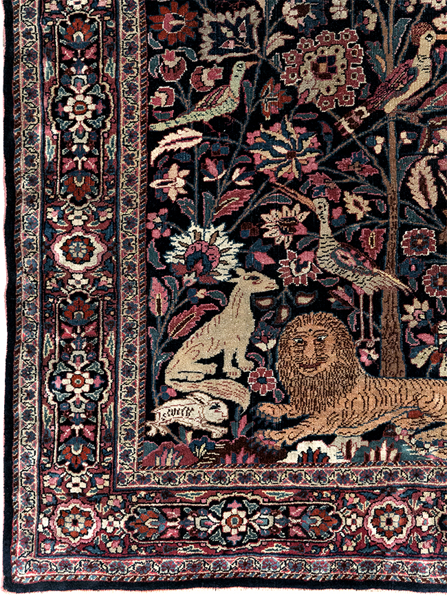 Vintage Persian Pictorial Mashad Rug, No.30407 - Galerie Shabab