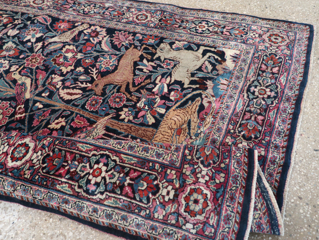 Vintage Persian Pictorial Mashad Rug, No.30407 - Galerie Shabab