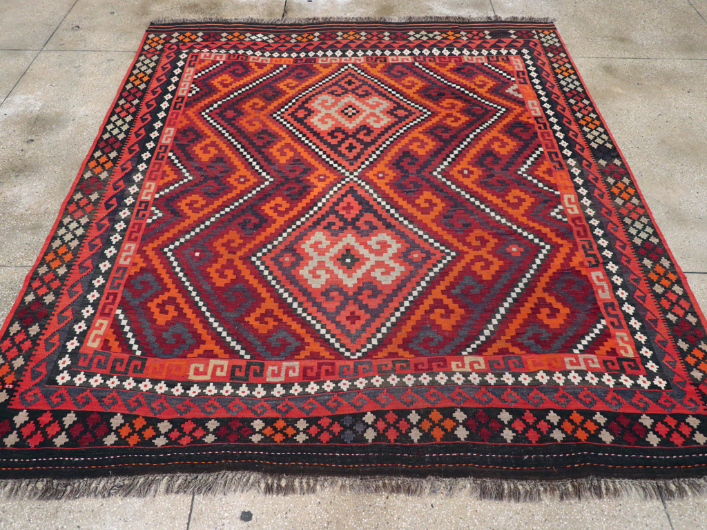 Vintage Afghan Tribal Flatweave Kilim Small Room Size Carpet, No.30420 - Galerie Shabab