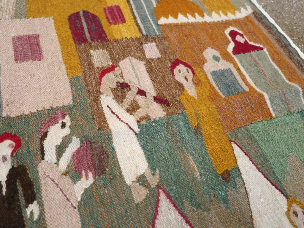 Vintage Polish Pictorial Flatweave Kilim Throw Rug, No.30632 - Galerie Shabab