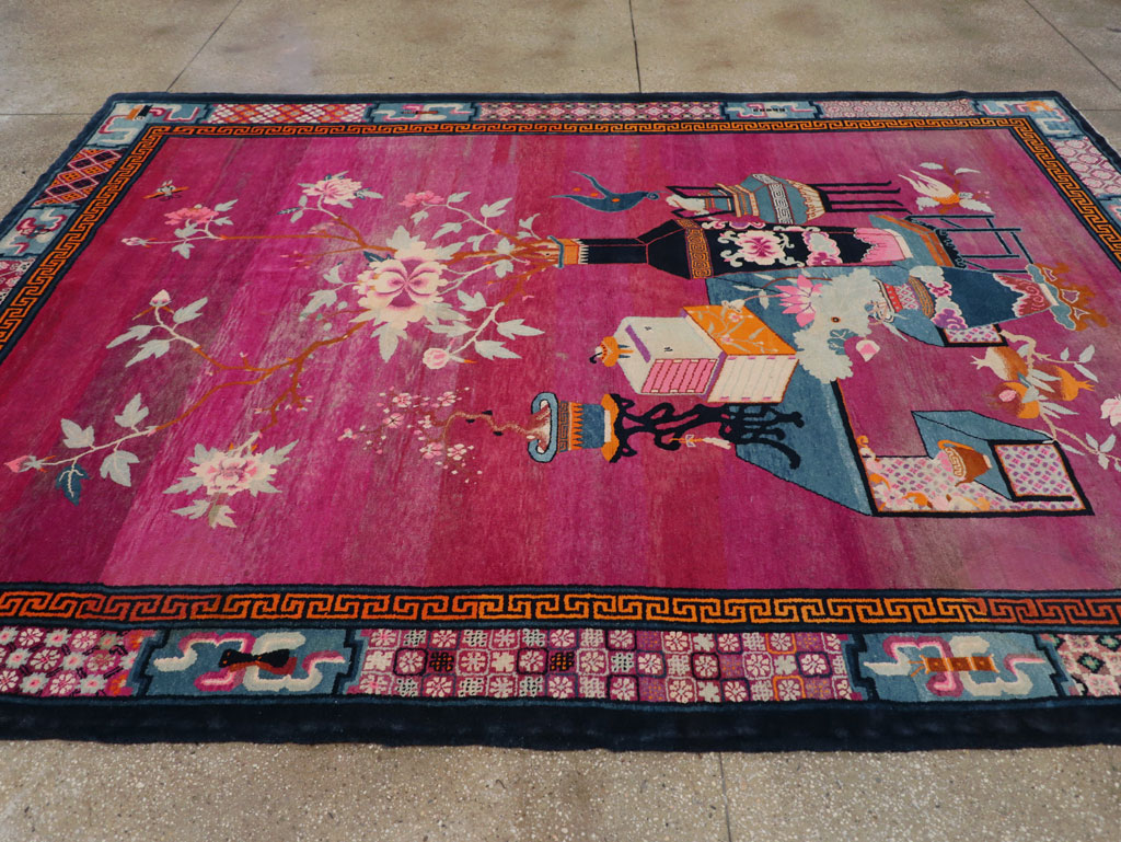 Vintage Chinese Pictorial Art Deco Room Size Carpet, No.30701 - Galerie Shabab