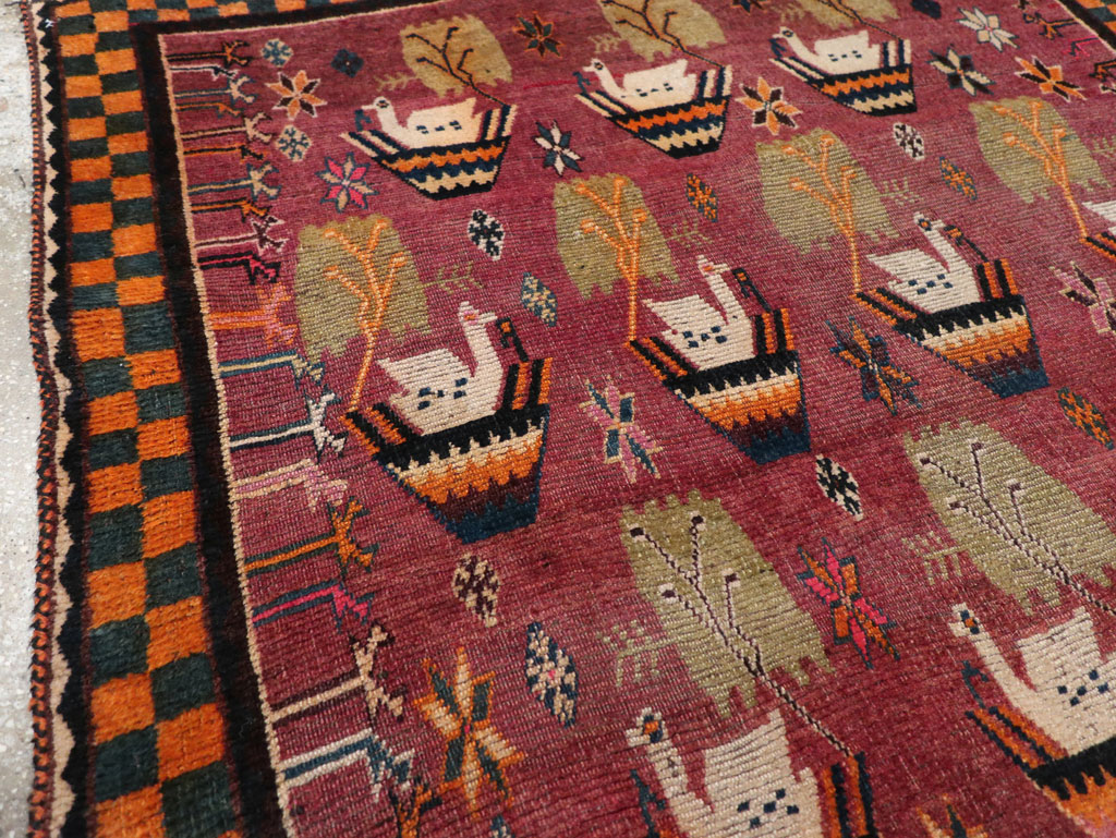 Vintage Persian Pictorial Gabbeh Accent Rug, No.31316 - Galerie Shabab