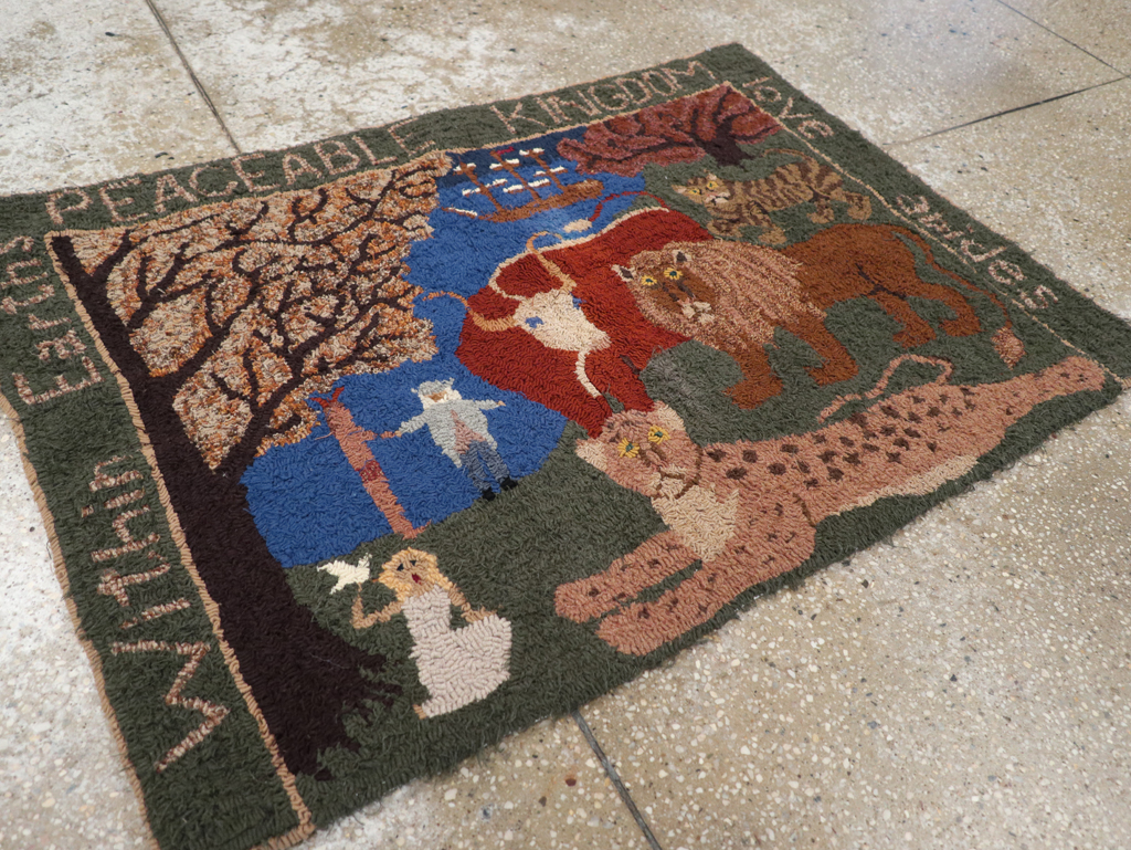 Vintage American Hooked Pictorial Throw Rug, No.31318 - Galerie Shabab