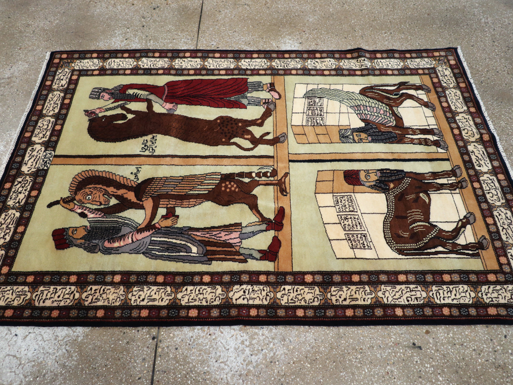 Vintage Turkish Zanjan Pictorial Accent Rug, No.31477 - Galerie Shabab