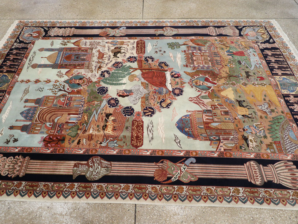 Vintage Persian Tabriz Pictorial Zodiac Accent Carpet, No.31489 - Galerie Shabab
