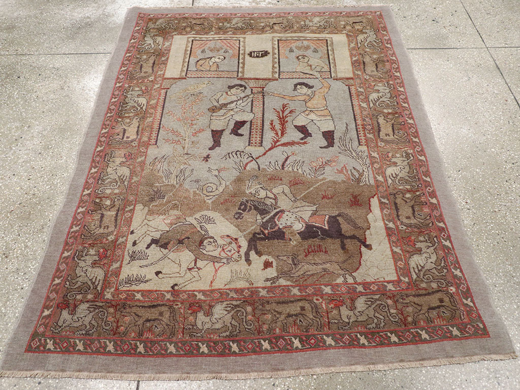 Antique Persian Pictorial Tabriz Rug, No.31588 - Galerie Shabab