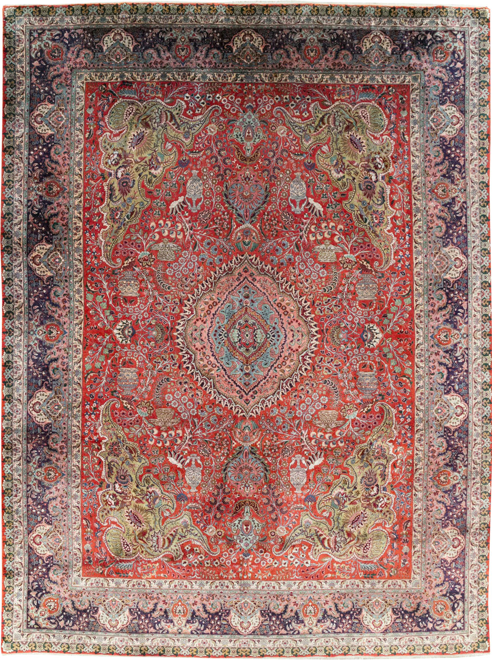 Silk Vintage Persian Tabriz Room Size Carpet, No.31635 - Galerie Shabab