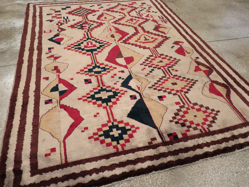 Vintage Turkish Tribal Art Deco Accent Carpet, No.31655 - Galerie Shabab