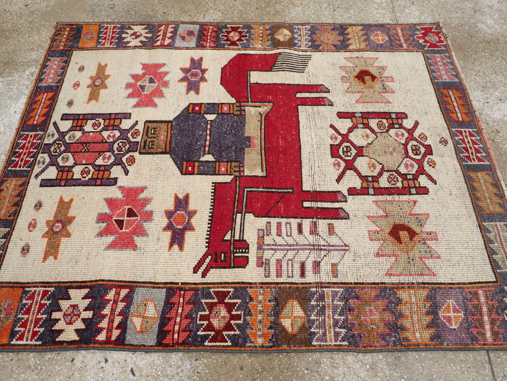 Vintage Persian Pictorial Bakhtiari Accent Rug, No.31742 - Galerie Shabab