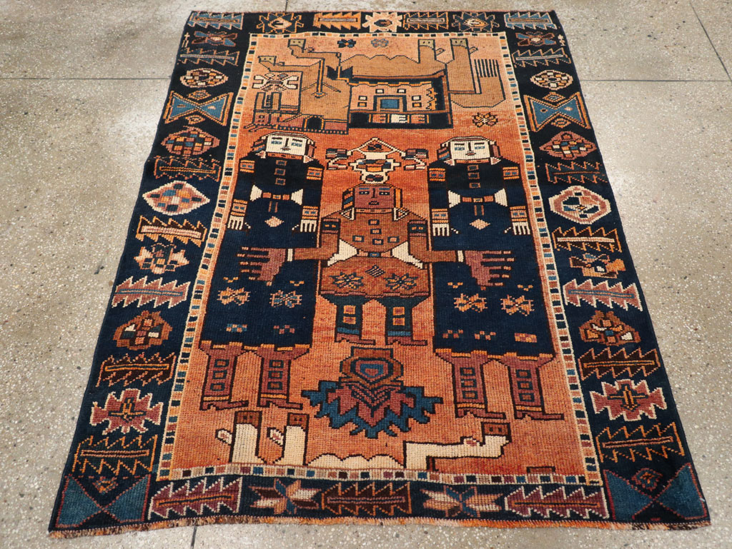 Vintage Persian Pictorial Bakhtiari Accent Rug, No.31743 - Galerie Shabab