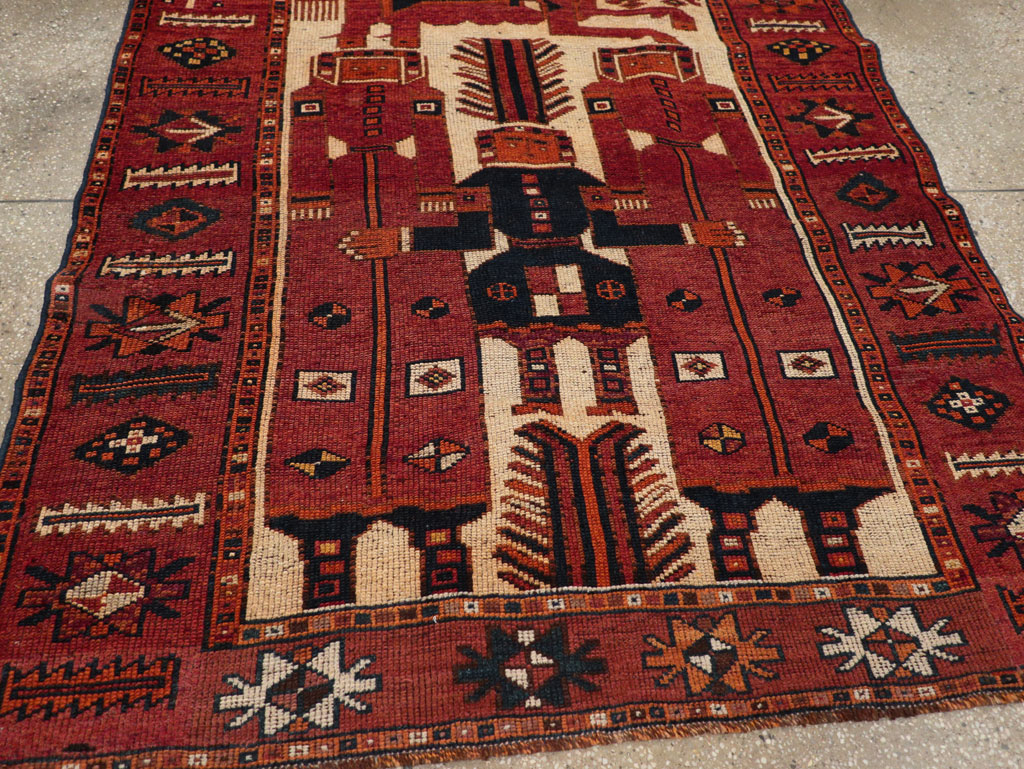 Vintage Persian Pictorial Bakhtiari Tribal Accent Rug, No.31751 - Galerie Shabab