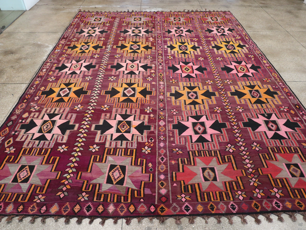 Vintage Turkish Flatweave Kilim Large Room Size Carpet, No.31831 - Galerie Shabab