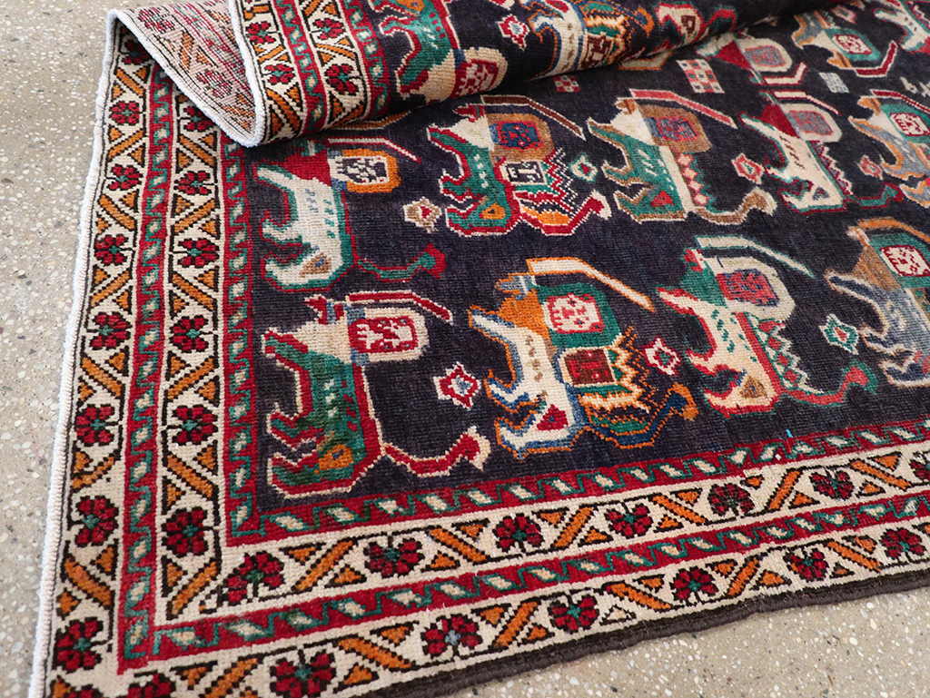 Vinatge Persian Shiraz Pictorial Accent Rug, No.32090 - Galerie Shabab