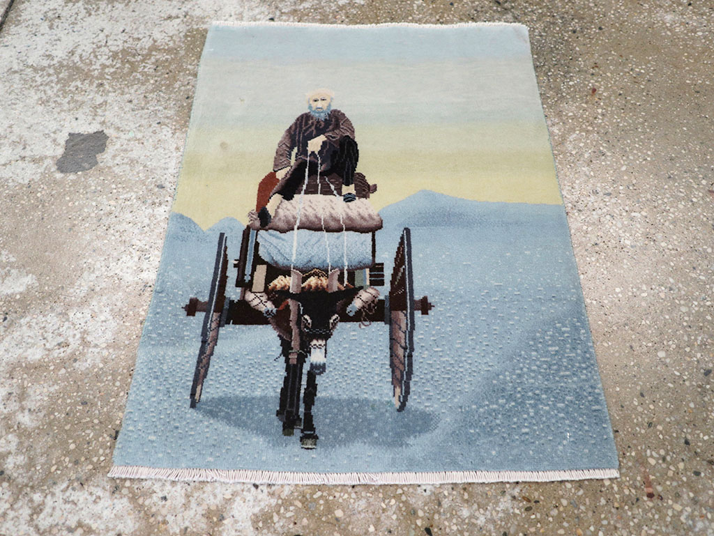 Modern Persian Tabriz Pictorial Throw Rug, No.32099 - Galerie Shabab