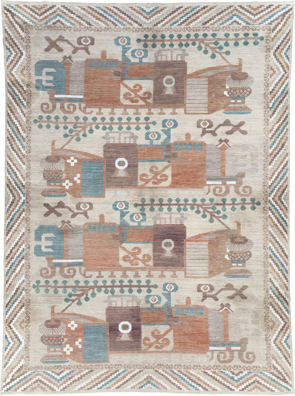 Modern East Turkestan Vase Khotan Room Size Carpet, No.32207 - Galerie Shabab