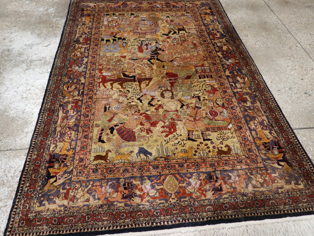 Vintage Chinese Silk Pictorial Accent Rug, No.32261 - Galerie Shabab