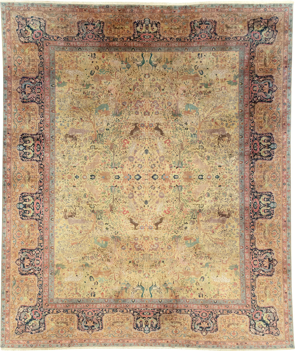 Antique Indian Lahore Pictorial Large Room Size Carpet, No.32328 - Galerie Shabab