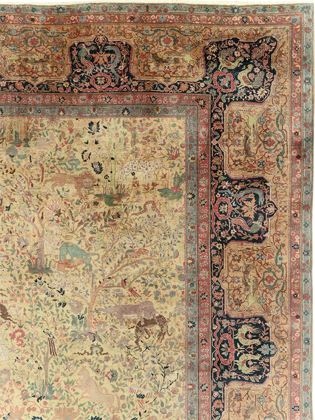 Antique Indian Lahore Pictorial Large Room Size Carpet, No.32328 - Galerie Shabab