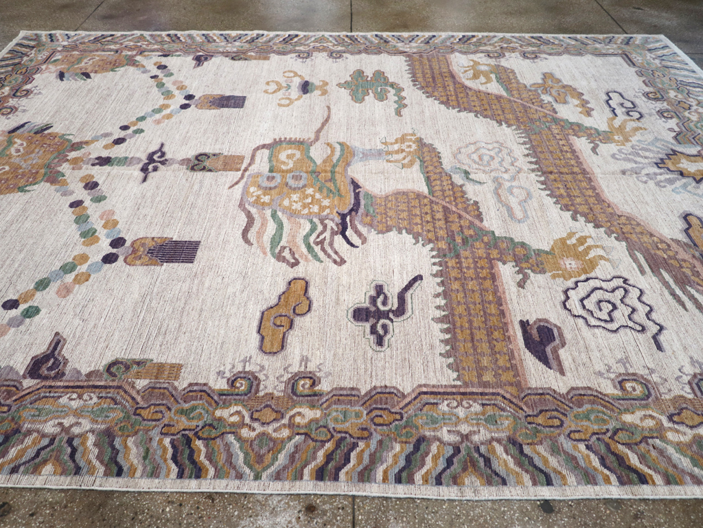 Modern East Turkestan Khotan Pictorial Room Size Carpet, No.32381 - Galerie Shabab