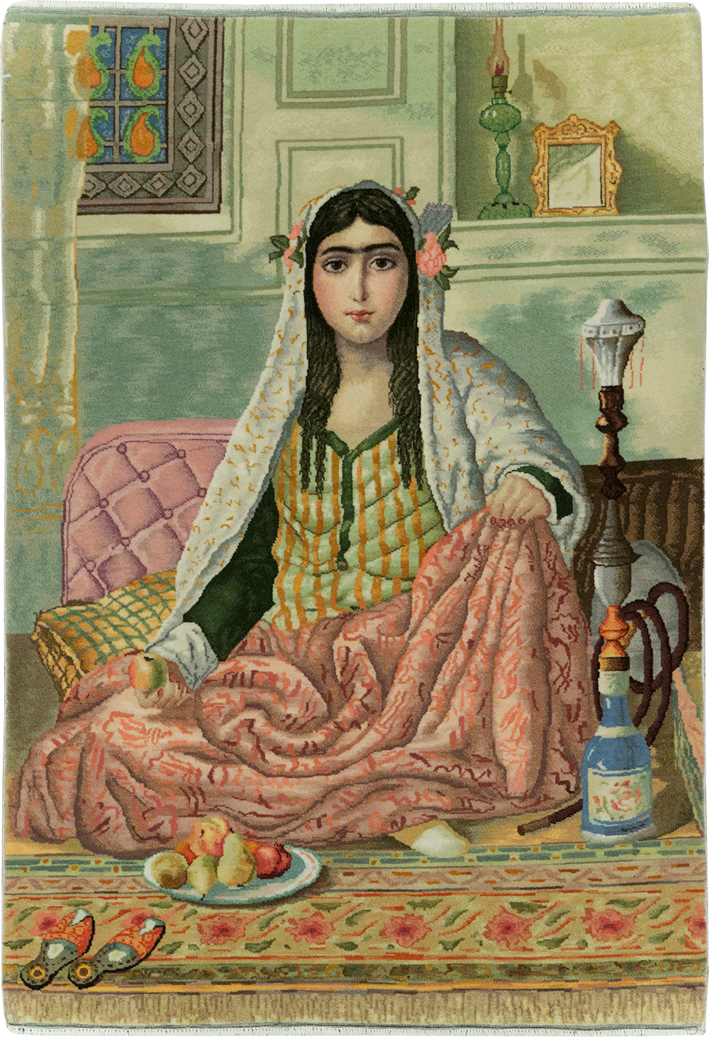 Vintage Persian Tabriz Pictorial Throw Rug, No.32417 - Galerie Shabab