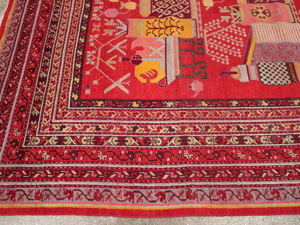 Antique East Turkestan Khotan Pictorial Room Size Carpet, No.32925 - Galerie Shabab