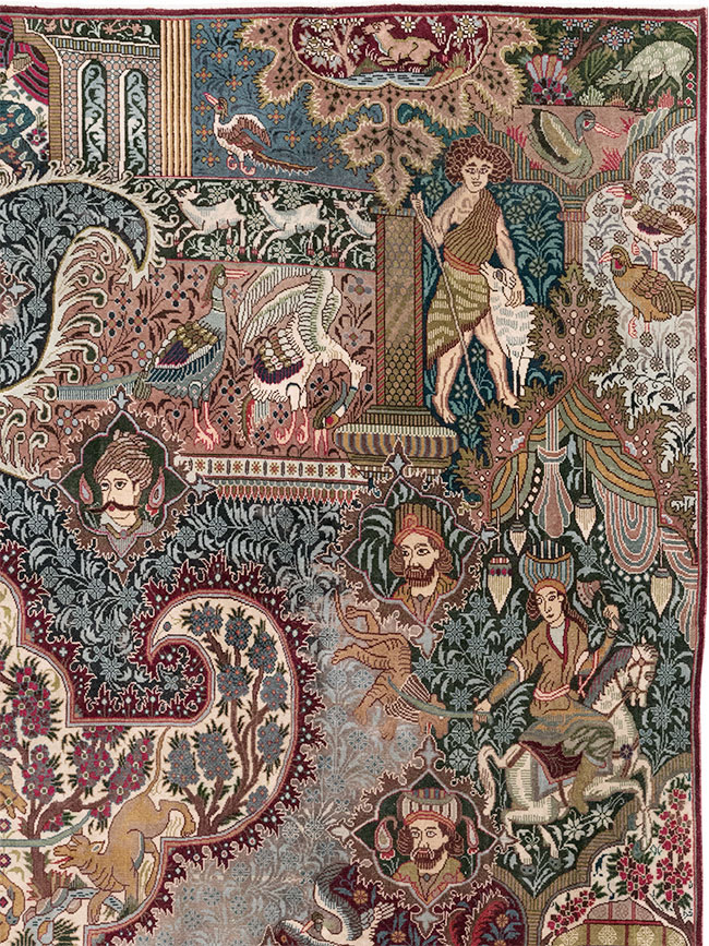 Vintage Persian Mashad Pictorial Room Size Carpet, No.32941 - Galerie Shabab