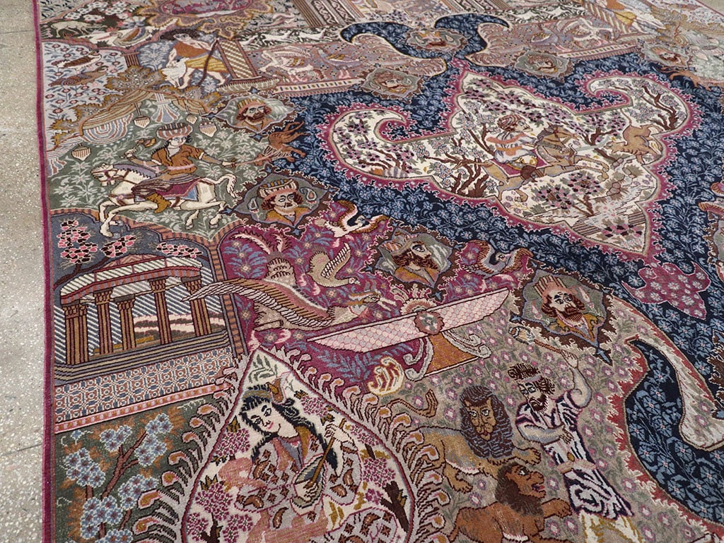 Vintage Persian Mashad Pictorial Room Size Carpet, No.32942 - Galerie Shabab