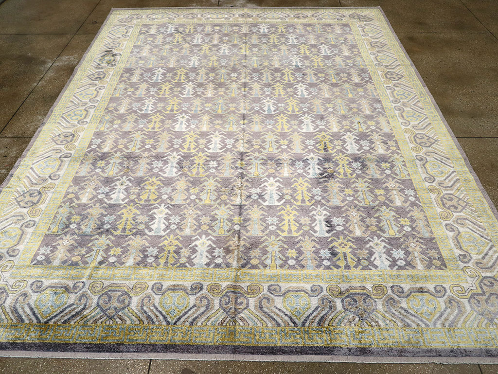 Modern East Turkestan Silk Khotan Room Size Carpet, No.33229 - Galerie Shabab