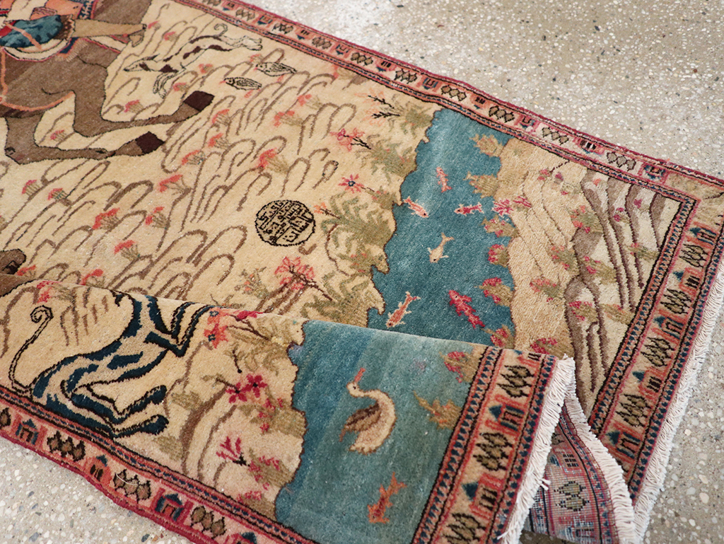 Vintage Persian Kashan Pictorial Throw Rug, No.9083 - Galerie Shabab